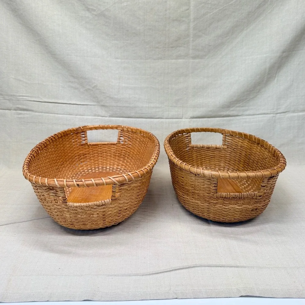 Vintage Wicker Basket Set of 2 Cottage Storage Baskets Boho Organization